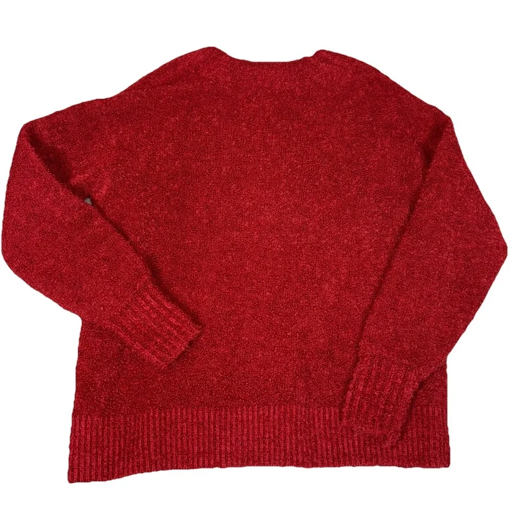 Aerie Cozy Oversized Bouclé V-Neck‎ Sweater Red Women's Size Small Oversized